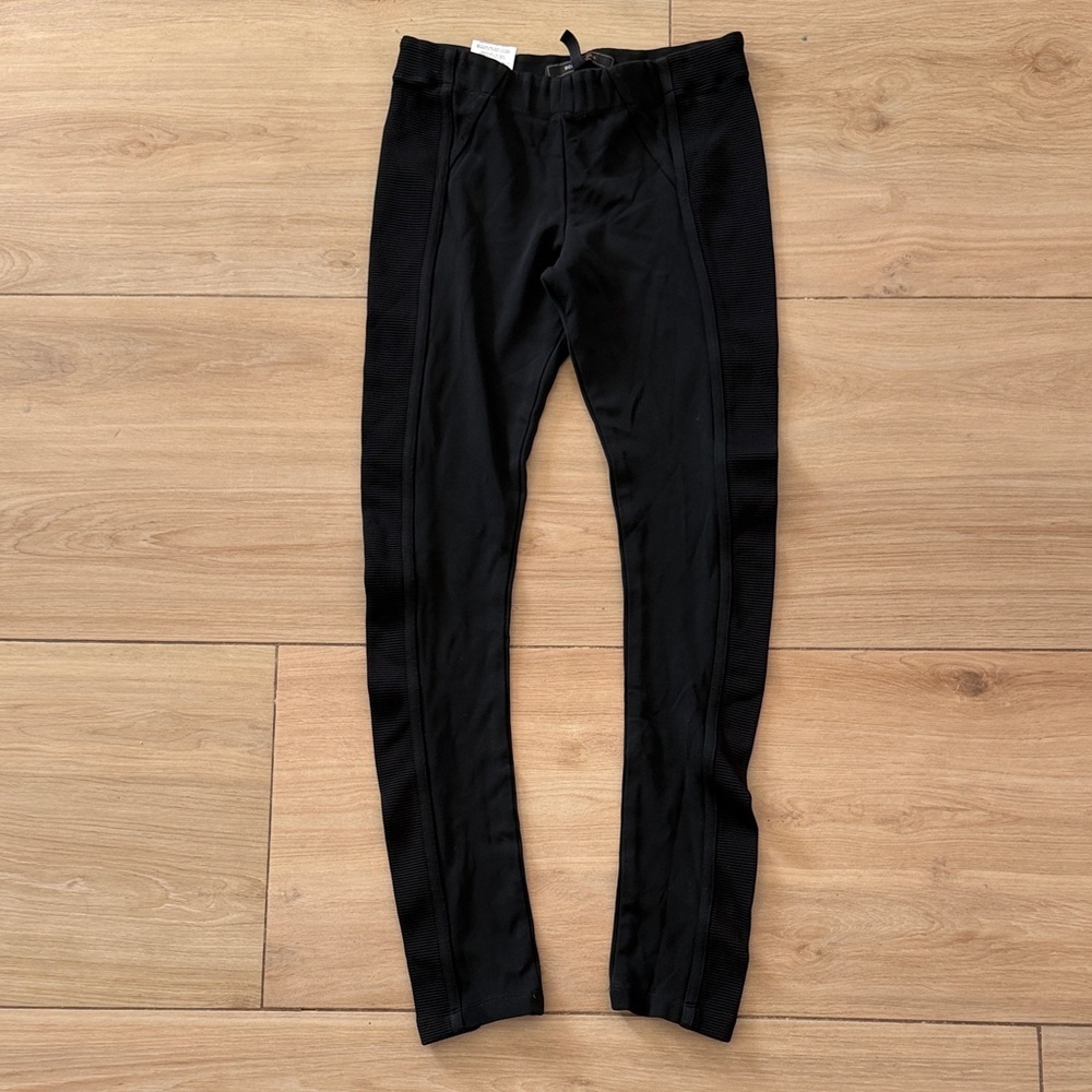 BCBGMAXAZRIA Womens Black Ribbed Side Panel Leggings‎ Ponte Knit Pants Small